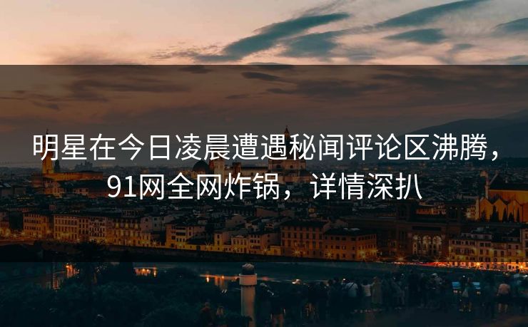 明星在今日凌晨遭遇秘闻评论区沸腾，91网全网炸锅，详情深扒