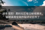 速看围观！黑料社区每日秘闻曝光，震撼真相全网炸裂评论区炸了