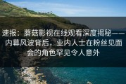 速报：蘑菇影视在线观看深度揭秘——内幕风波背后，业内人士在粉丝见面会的角色罕见令人意外