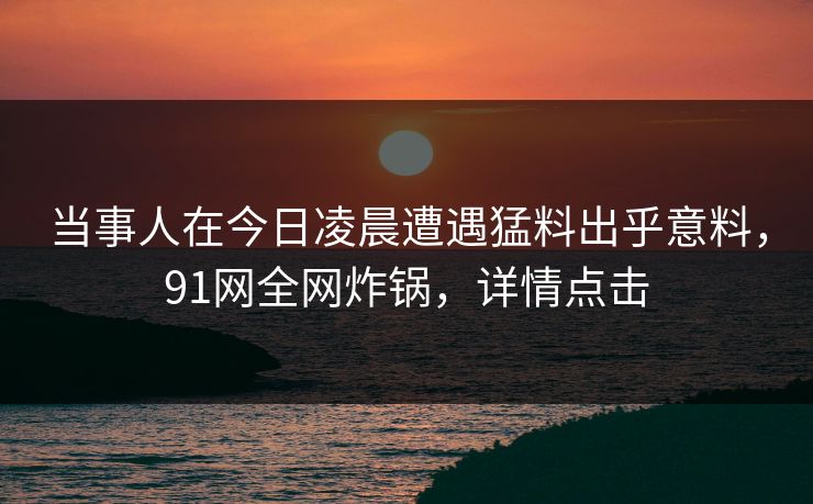 当事人在今日凌晨遭遇猛料出乎意料，91网全网炸锅，详情点击