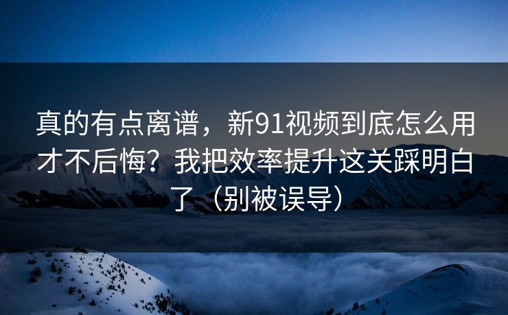 真的有点离谱，新91视频到底怎么用才不后悔？我把效率提升这关踩明白了（别被误导）