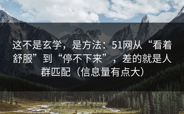 这不是玄学，是方法：51网从“看着舒服”到“停不下来”，差的就是人群匹配（信息量有点大）